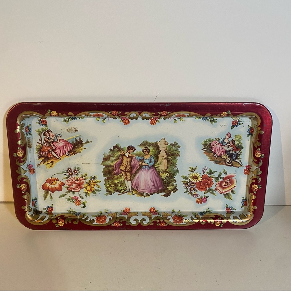 Vintage Daher Decorated Ware Floral & Courting Tin Tray Made In England 14”x7.5”